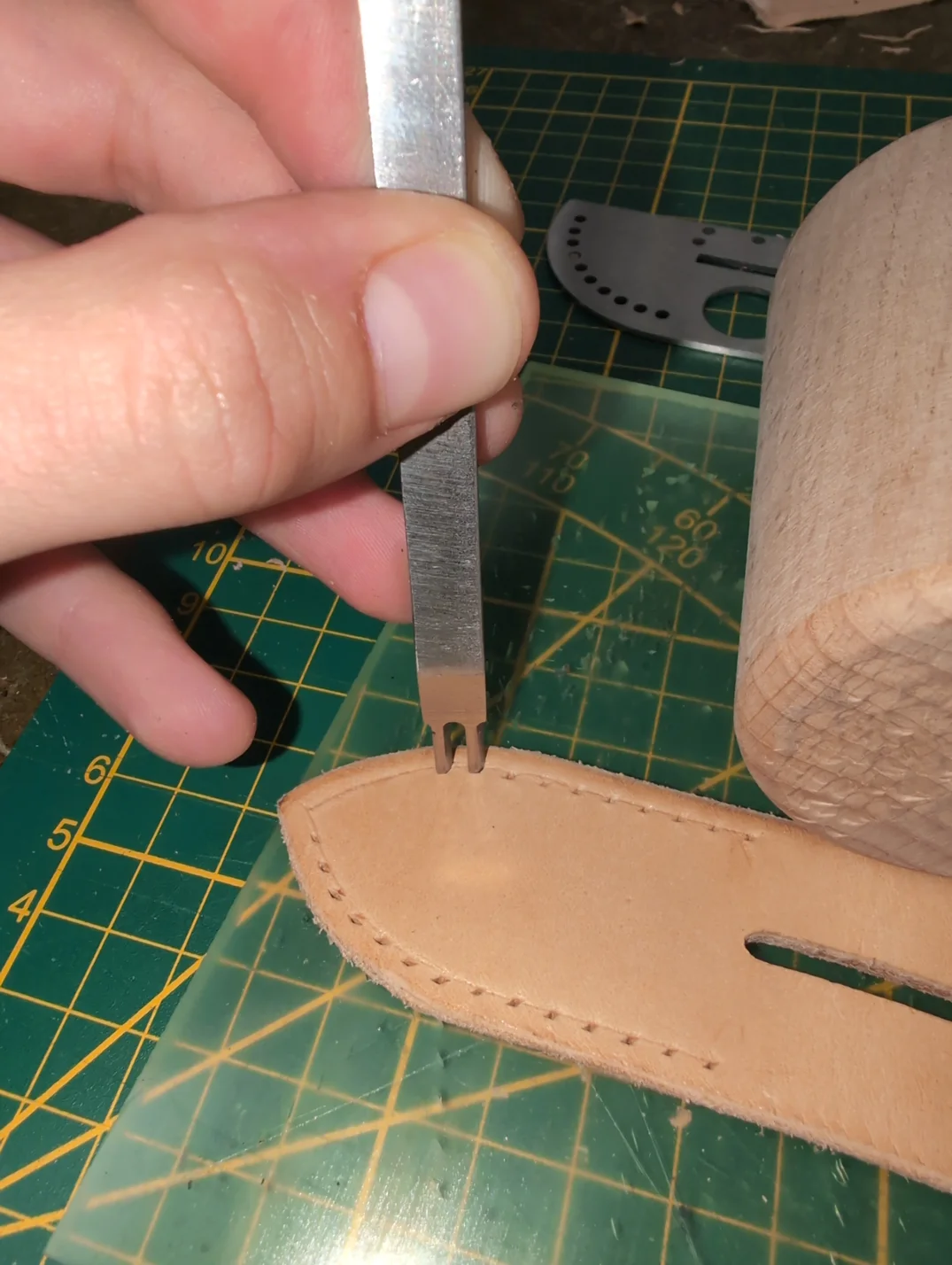 Pricking the stitching holes